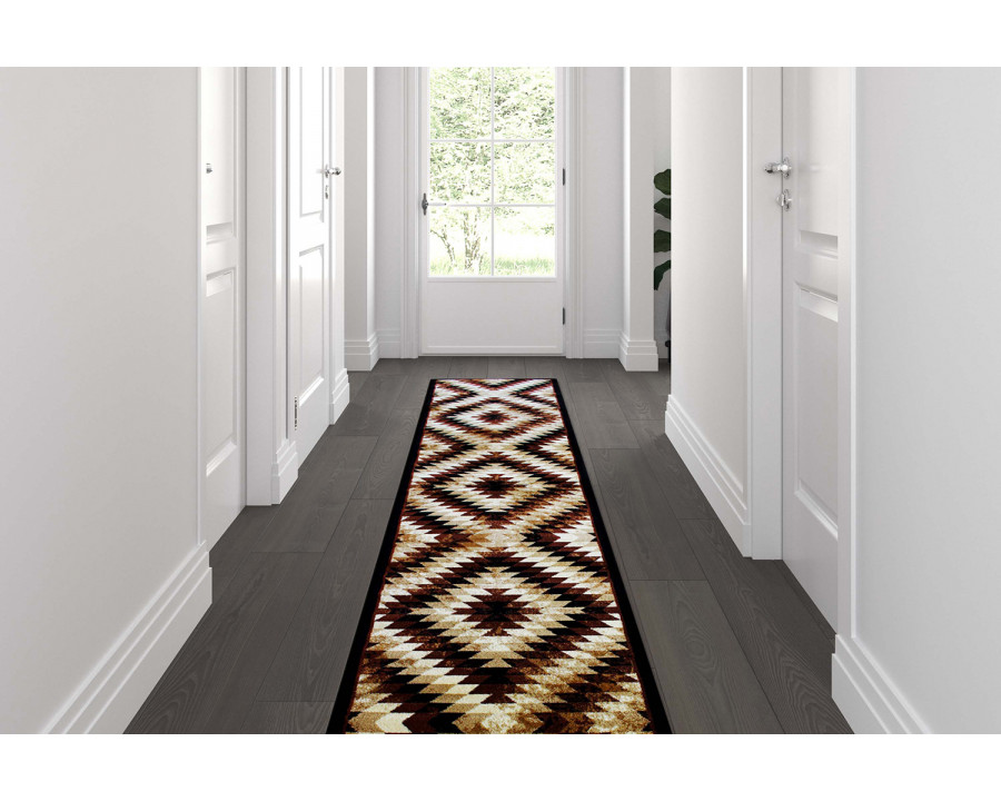 BLNK Teagan Collection Southwestern Style Olefin Area Rug with Jute Backing - Brown, 2'W x 11'L