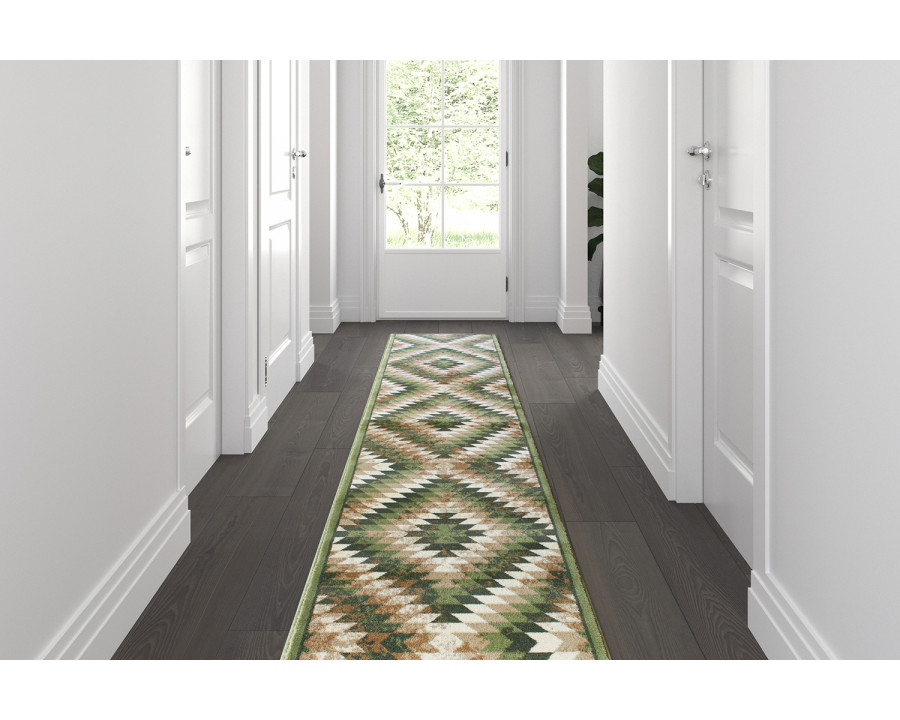 BLNK Teagan Collection Southwestern Style Olefin Area Rug with Jute Backing - Green, 2'W x 11'L