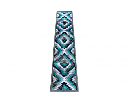 BLNK Teagan Collection Southwestern Style Olefin Area Rug with Jute Backing - Turquoise, 2'W x 11'L