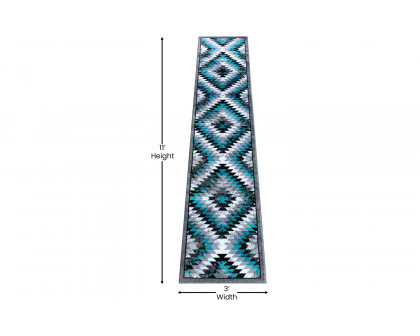 BLNK Teagan Collection Southwestern Style Olefin Area Rug with Jute Backing - Turquoise, 2'W x 11'L