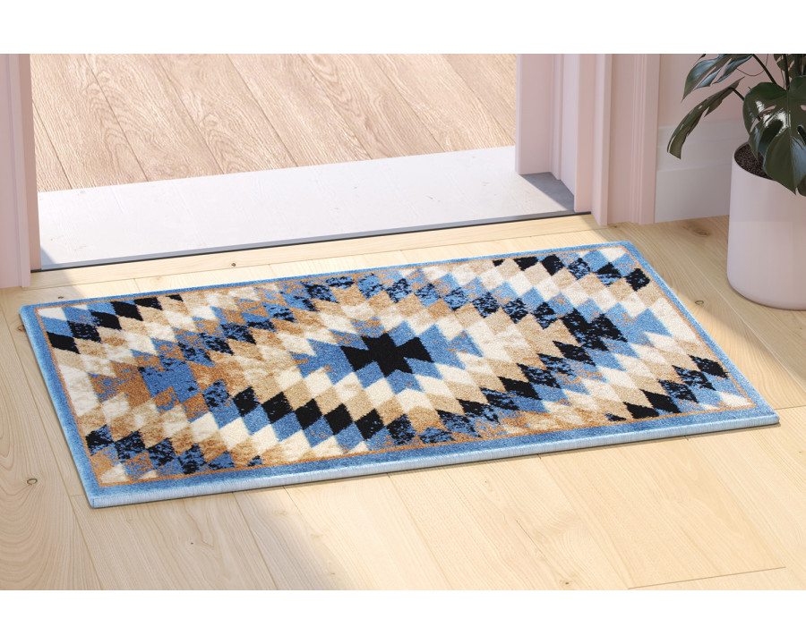 BLNK Teagan Collection Southwestern Style Olefin Area Rug with Jute Backing - Blue, 2'W x 3'L