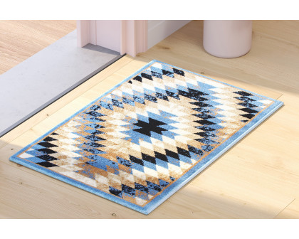 BLNK Teagan Collection Southwestern Style Olefin Area Rug with Jute Backing - Blue, 2'W x 3'L