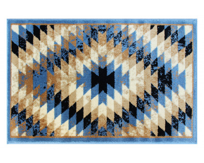 BLNK Teagan Collection Southwestern Style Olefin Area Rug with Jute Backing - Blue, 2'W x 3'L