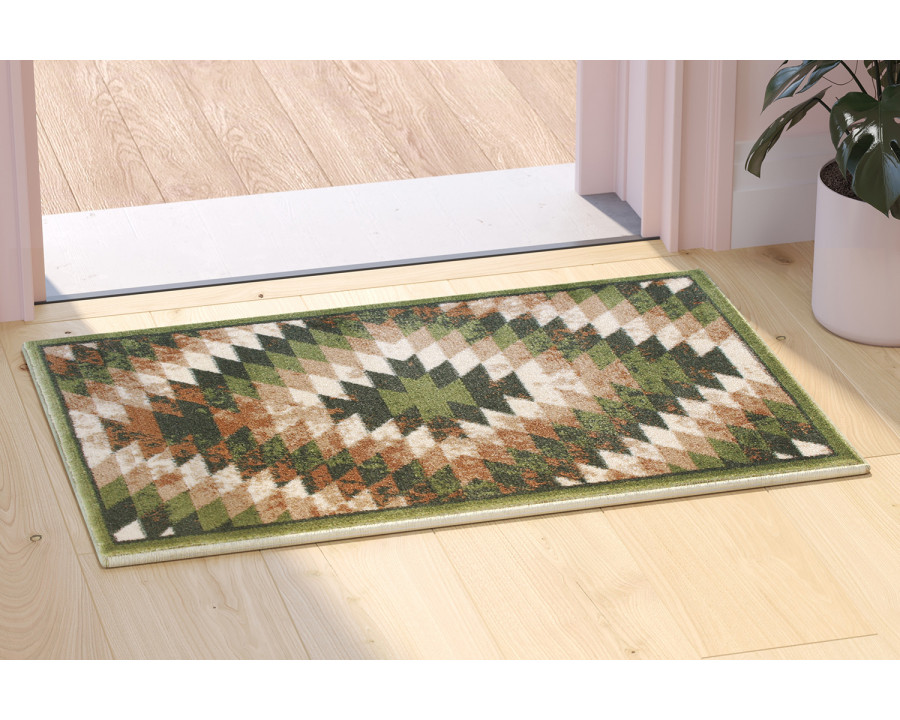 BLNK Teagan Collection Southwestern Style Olefin Area Rug with Jute Backing - Green, 2'W x 3'L