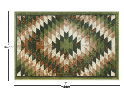 BLNK Teagan Collection Southwestern Style Olefin Area Rug with Jute Backing - Green, 2'W x 3'L