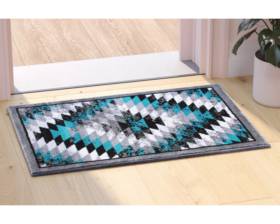 BLNK Teagan Collection Southwestern Style Olefin Area Rug with Jute Backing - Turquoise, 2'W x 3'L