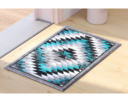 BLNK Teagan Collection Southwestern Style Olefin Area Rug with Jute Backing - Turquoise, 2'W x 3'L