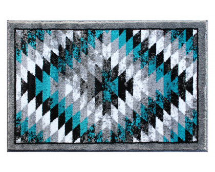 BLNK Teagan Collection Southwestern Style Olefin Area Rug with Jute Backing - Turquoise, 2'W x 3'L