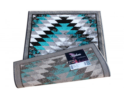 BLNK Teagan Collection Southwestern Style Olefin Area Rug with Jute Backing - Turquoise, 2'W x 3'L