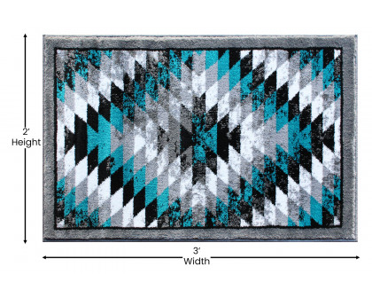 BLNK Teagan Collection Southwestern Style Olefin Area Rug with Jute Backing - Turquoise, 2'W x 3'L