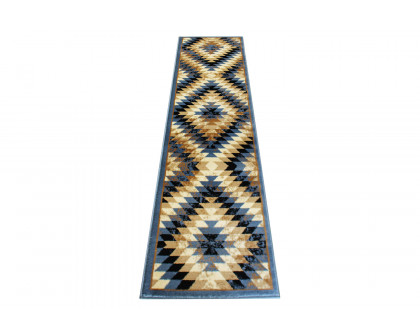 BLNK Teagan Collection Southwestern Style Olefin Area Rug with Jute Backing - Blue, 2'W x 7'L