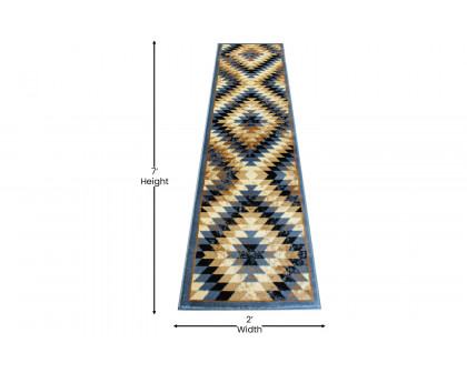 BLNK Teagan Collection Southwestern Style Olefin Area Rug with Jute Backing - Blue, 2'W x 7'L