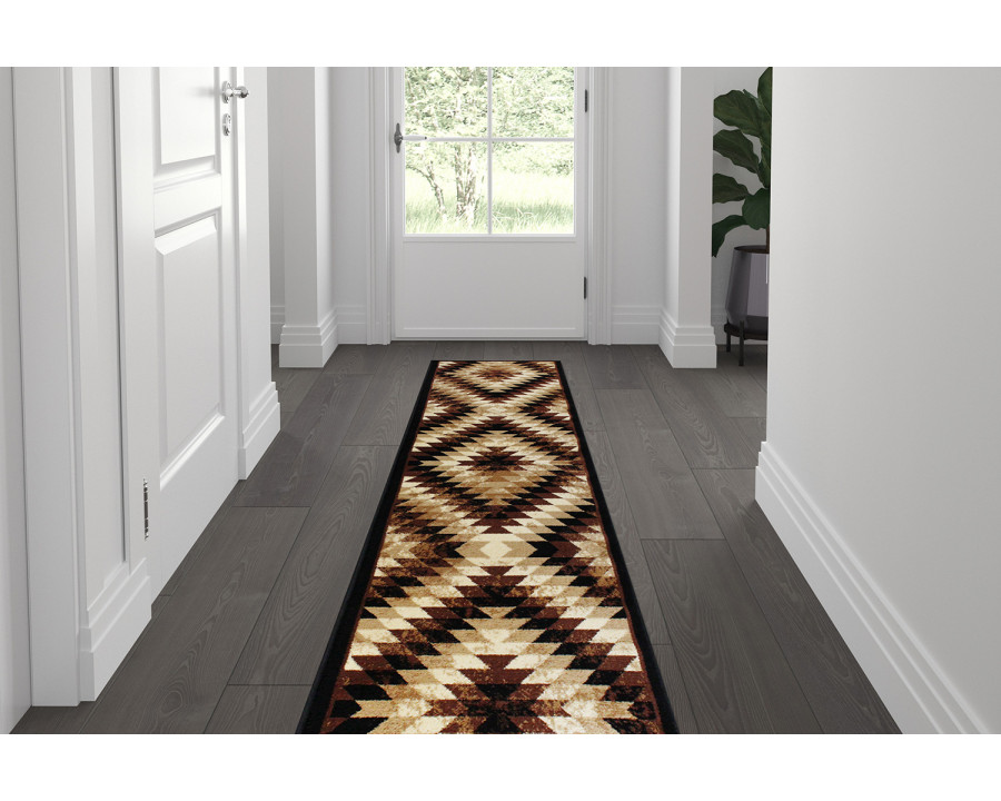 BLNK Teagan Collection Southwestern Style Olefin Area Rug with Jute Backing - Brown, 2'W x 7'L