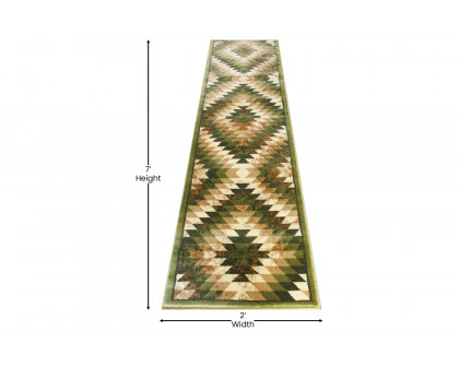 BLNK Teagan Collection Southwestern Style Olefin Area Rug with Jute Backing - Green, 2'W x 7'L