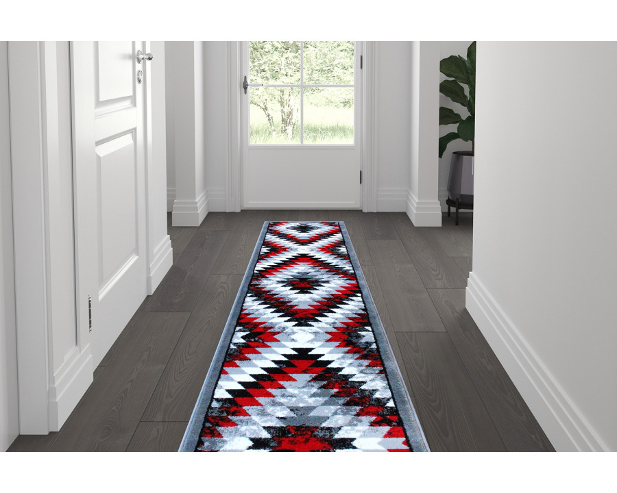 BLNK Teagan Collection Southwestern Style Olefin Area Rug with Jute Backing - Red, 2'W x 7'L