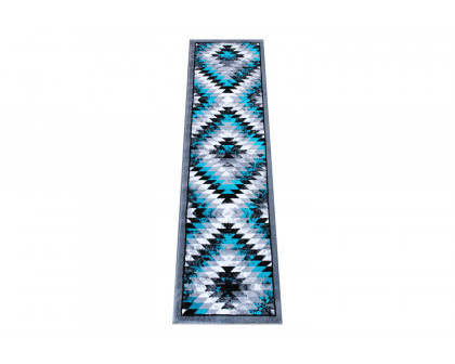 BLNK Teagan Collection Southwestern Style Olefin Area Rug with Jute Backing - Turquoise, 2'W x 7'L