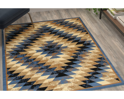 BLNK Teagan Collection Southwestern Style Olefin Area Rug with Jute Backing - Blue, 4'W x 5'L