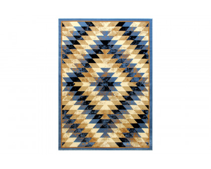 BLNK Teagan Collection Southwestern Style Olefin Area Rug with Jute Backing - Blue, 4'W x 5'L