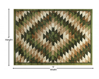 BLNK Teagan Collection Southwestern Style Olefin Area Rug with Jute Backing - Green, 4'W x 5'L