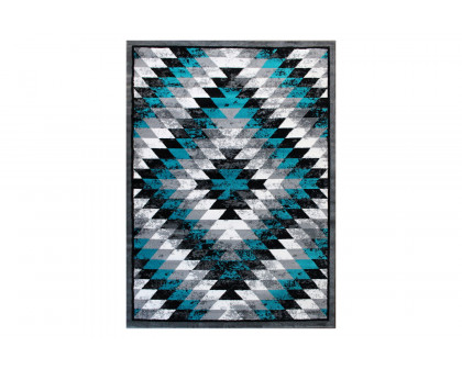 BLNK Teagan Collection Southwestern Style Olefin Area Rug with Jute Backing - Turquoise, 4'W x 5'L