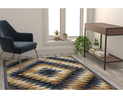 BLNK Teagan Collection Southwestern Style Olefin Area Rug with Jute Backing - Blue, 5'W x 7'L