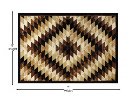 BLNK Teagan Collection Southwestern Style Olefin Area Rug with Jute Backing - Brown, 5'W x 7'L