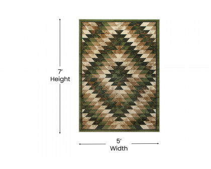 BLNK Teagan Collection Southwestern Style Olefin Area Rug with Jute Backing - Green, 5'W x 7'L