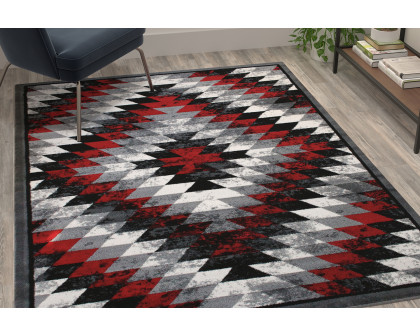 BLNK Teagan Collection Southwestern Style Olefin Area Rug with Jute Backing - Red, 5'W x 7'L