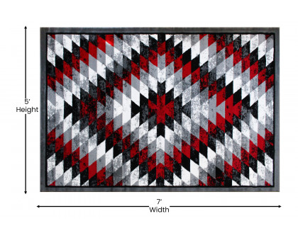 BLNK Teagan Collection Southwestern Style Olefin Area Rug with Jute Backing - Red, 5'W x 7'L