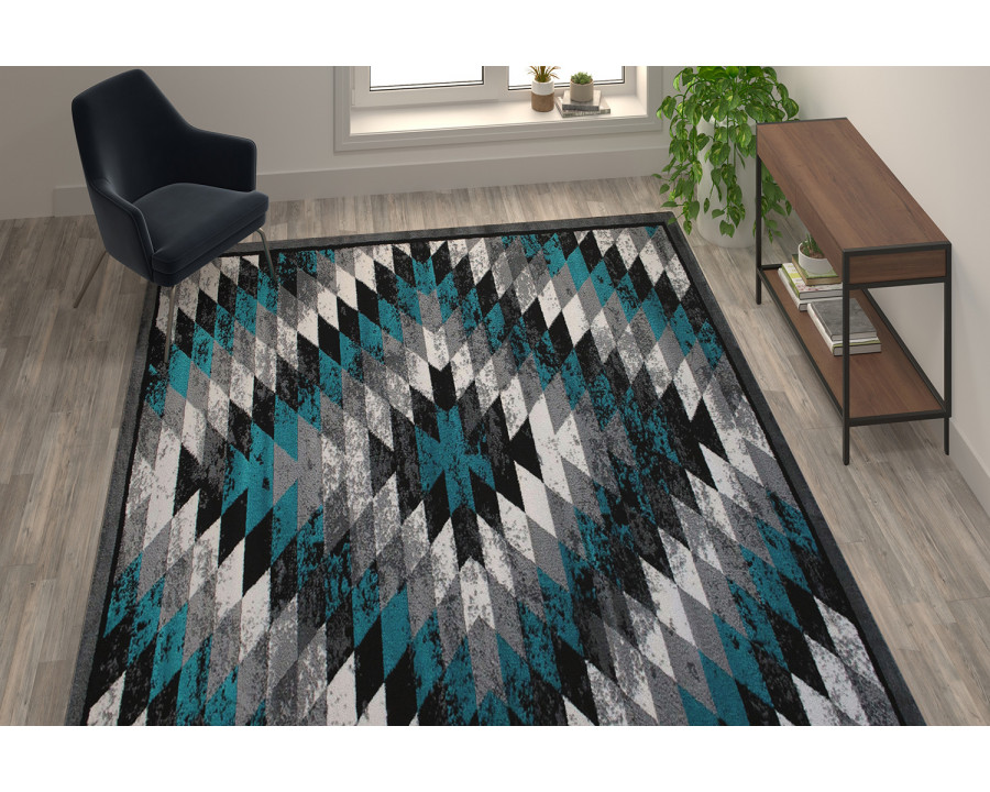 BLNK Teagan Collection Southwestern Style Olefin Area Rug with Jute Backing - Turquoise, 5'W x 7'L