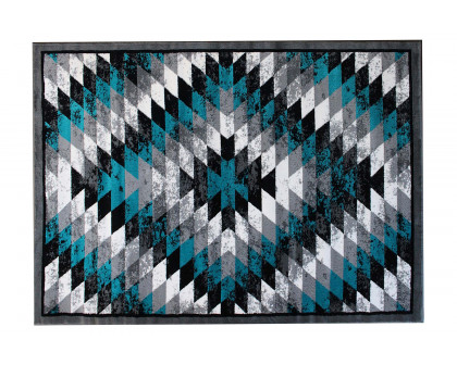 BLNK Teagan Collection Southwestern Style Olefin Area Rug with Jute Backing - Turquoise, 5'W x 7'L