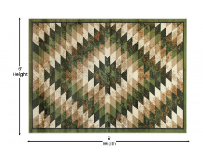 BLNK Teagan Collection Southwestern Style Olefin Area Rug with Jute Backing - Green, 6'W x 9'L