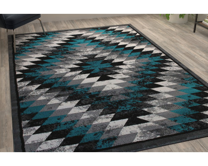 BLNK Teagan Collection Southwestern Style Olefin Area Rug with Jute Backing - Turquoise, 6'W x 9'L