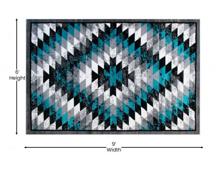 BLNK Teagan Collection Southwestern Style Olefin Area Rug with Jute Backing - Turquoise, 6'W x 9'L