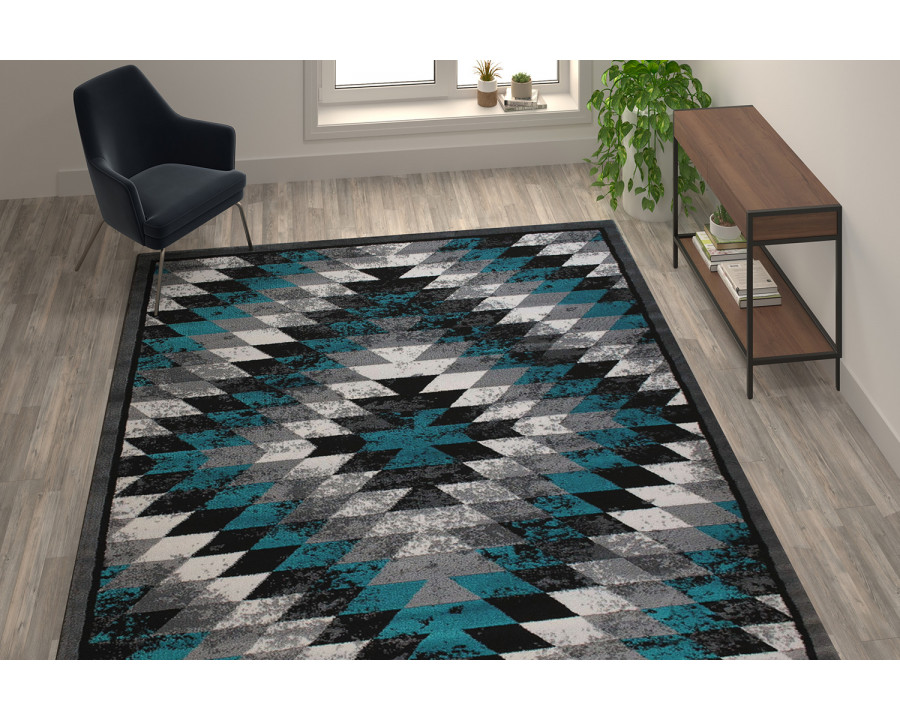 BLNK Teagan Collection Southwestern Style Olefin Area Rug with Jute Backing - Turquoise, 8'W x 10'L