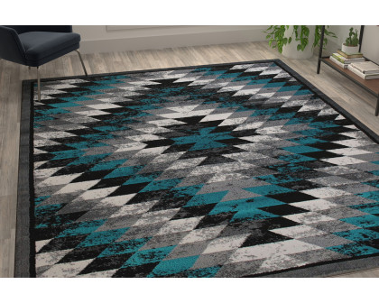 BLNK Teagan Collection Southwestern Style Olefin Area Rug with Jute Backing - Turquoise, 8'W x 10'L