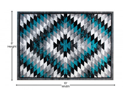 BLNK Teagan Collection Southwestern Style Olefin Area Rug with Jute Backing - Turquoise, 8'W x 10'L