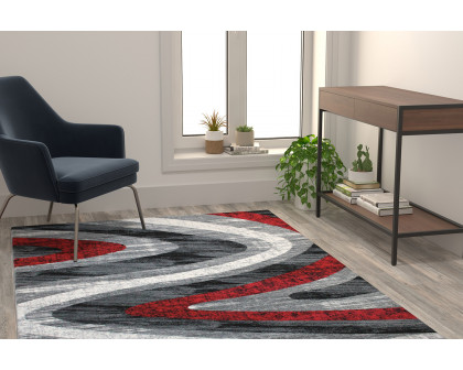 BLNK Altum Collection Olefin Wave Patterned Area Rug with Jute Backing - Red, 5'W x 7'L