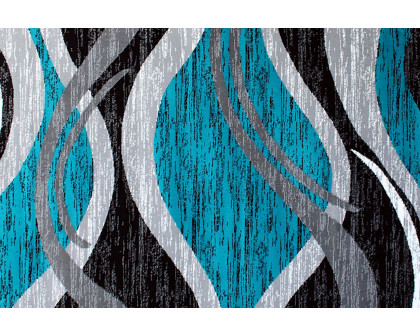 BLNK Wisp Collection Olefin Rippled Area Rug with Jute Backing - Turquoise, 2'W x 11'L