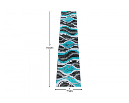 BLNK Wisp Collection Olefin Rippled Area Rug with Jute Backing - Turquoise, 2'W x 11'L