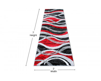 BLNK Wisp Collection Olefin Rippled Area Rug with Jute Backing - Red, 2'W x 7'L