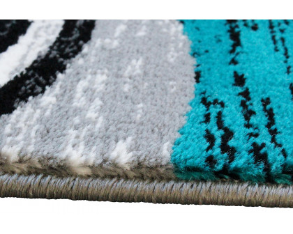 BLNK Wisp Collection Olefin Rippled Area Rug with Jute Backing - Turquoise, 2'W x 7'L