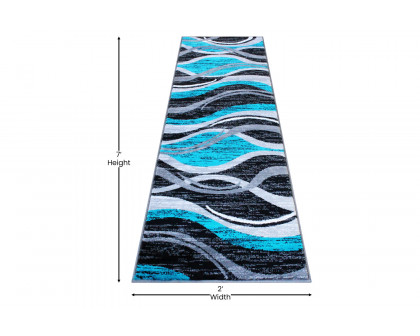 BLNK Wisp Collection Olefin Rippled Area Rug with Jute Backing - Turquoise, 2'W x 7'L