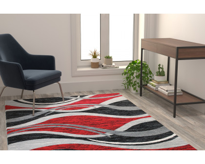 BLNK Wisp Collection Olefin Rippled Area Rug with Jute Backing - Red, 5'W x 7'L