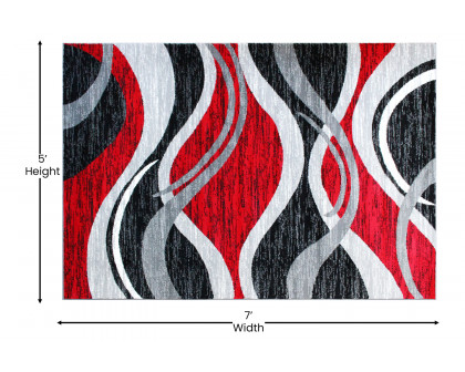 BLNK Wisp Collection Olefin Rippled Area Rug with Jute Backing - Red, 5'W x 7'L