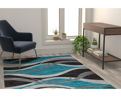 BLNK Wisp Collection Olefin Rippled Area Rug with Jute Backing - Turquoise, 5'W x 7'L