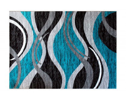 BLNK Wisp Collection Olefin Rippled Area Rug with Jute Backing - Turquoise, 5'W x 7'L