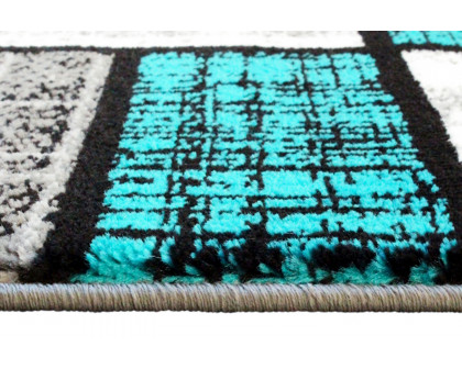 BLNK Raven Collection Olefin Color Bricked Area Rug with Jute Backing - Turquoise, 2'W x 11'L