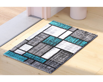 BLNK Raven Collection Olefin Color Bricked Area Rug with Jute Backing - Turquoise, 2'W x 3'L