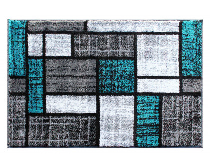 BLNK Raven Collection Olefin Color Bricked Area Rug with Jute Backing - Turquoise, 2'W x 3'L